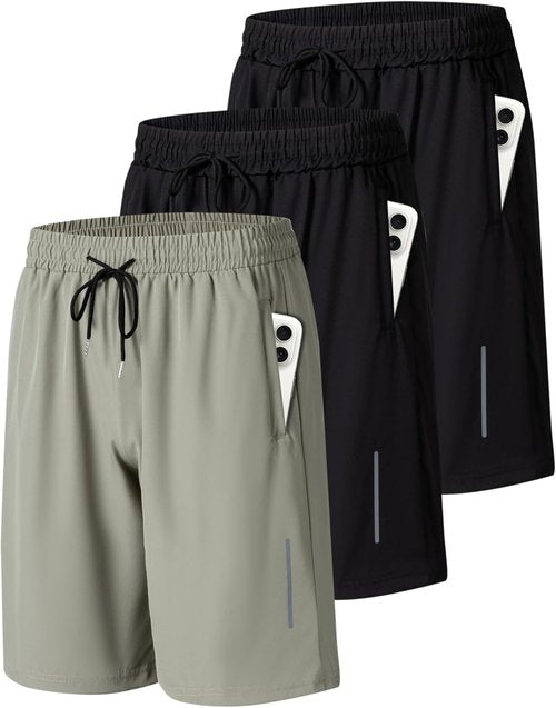 JWJ Men's Athletic Gym Shorts - Lightweight Quick-Dry Running & Basketball Shorts with Zipper Pockets