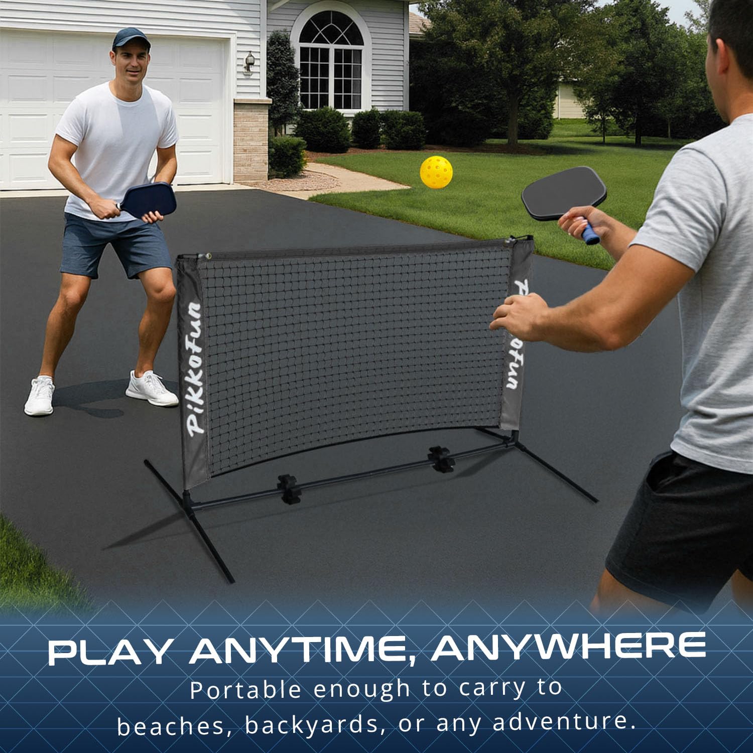 PIKKOFUN Mini Pickleball Net (5 FT Wide), Small Portable Dink Practice Net for Indoor & Outdoor, 60-Second Tool-Free Setup, Carry Bag Included, Pickleball Gifts for Women & Men, Black Net