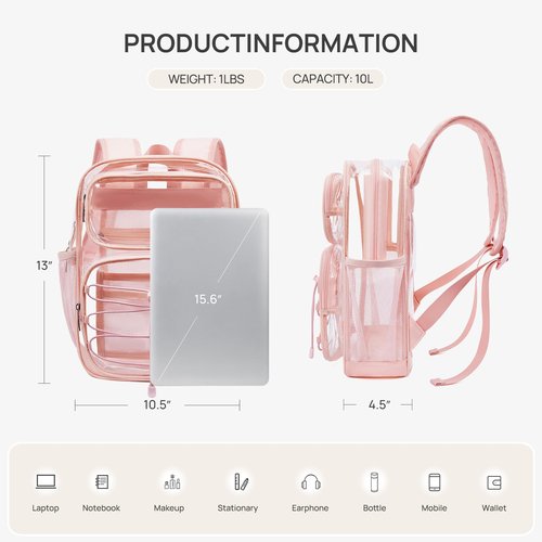 Telena Small Clear Bag for Stadium Events Heavy Duty PVC Transparent Mini Backpack Pink