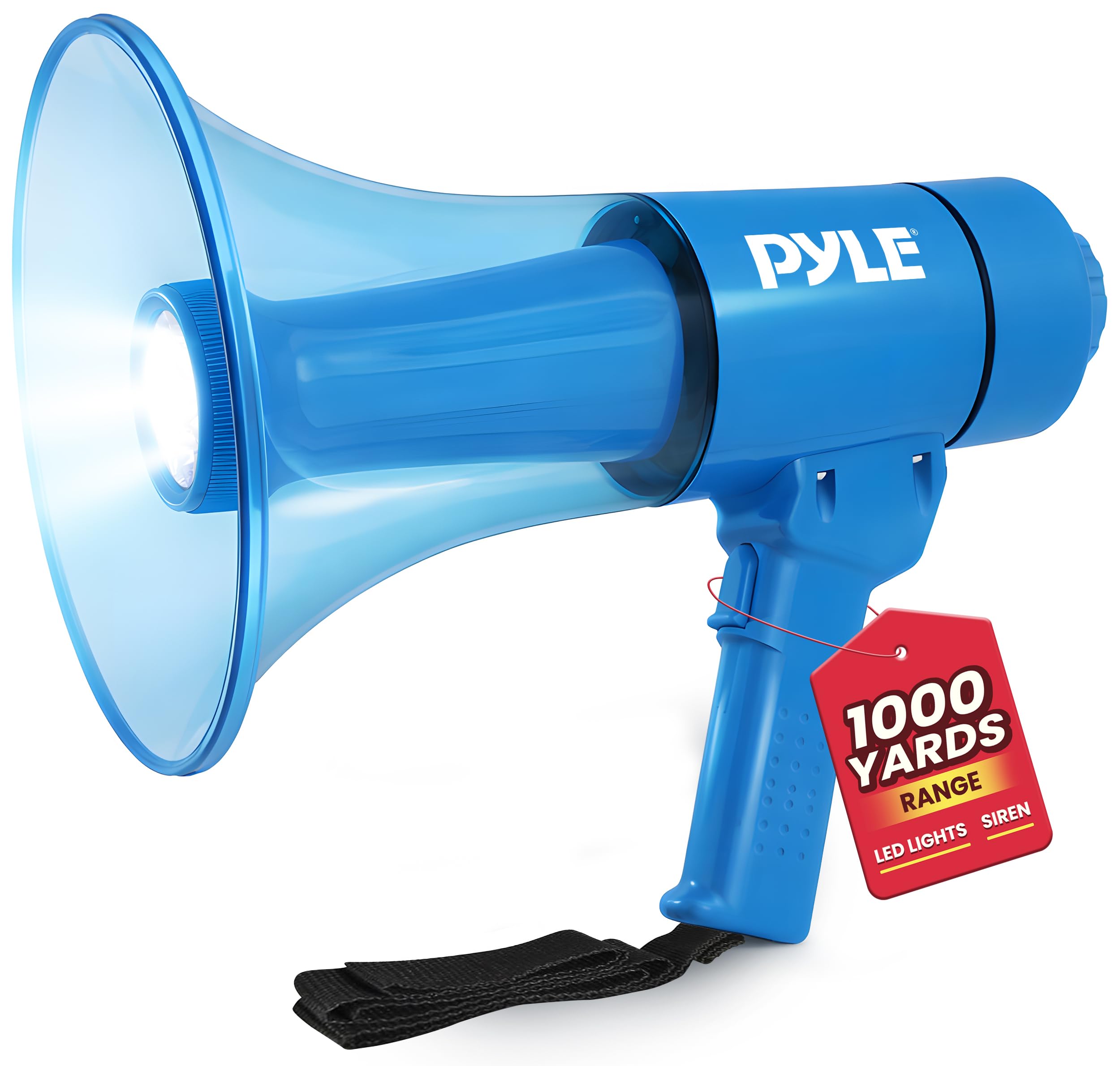 Pyle Megaphone Bullhorn and Flashlight - 40W Portable Megaphone Includes Rechargeable Battery, Alarm Siren, Adjustable Volume, LED, Indoor Outdoor