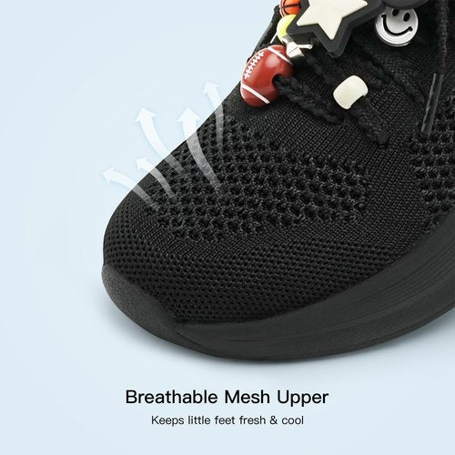 Stelle Girls Sneakers Kids Tennis Running Walking Shoes Slip-On Athletic Non Slip Lightweight Breathable Sport Shoes for Little/Big Kid(Black,3ML)