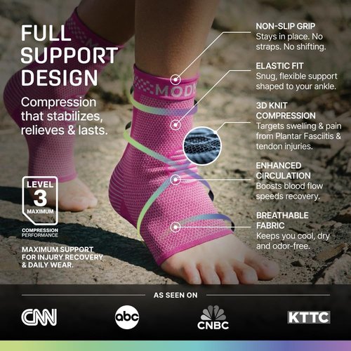 Modvel Foot & Ankle Brace - Compression Sleeve for Sprained Ankle Relief | Support for Plantar Fasciitis & Arthritis