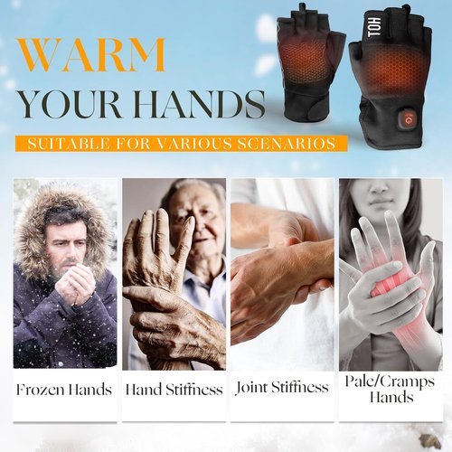 **Uncn Heated Gloves - Fingerless Touchscreen Design for Men & Women | Rechargeable 3.7V 3000mAh Battery for Cold Weather**