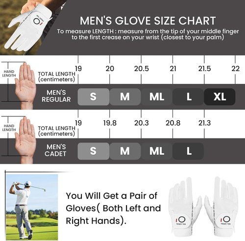 FINGER TEN Golf Gloves - All-Weather Grip for Right & Left-Handed Golfers | 6-Pack in Various Sizes