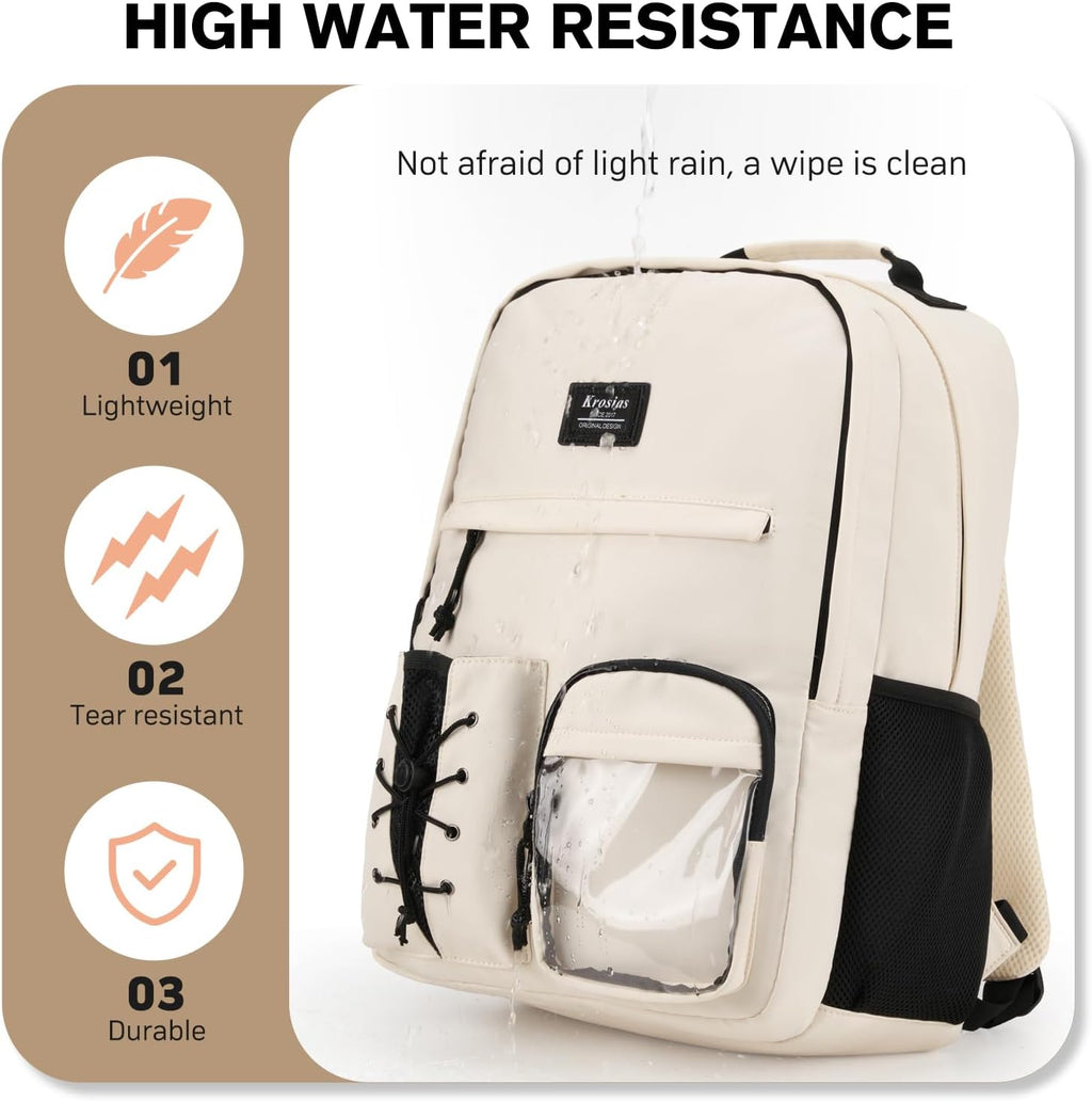 Skiennix School Backpack - Stylish 15.6 Inch Laptop Bag for Women & Teen Girls | Beige Color
