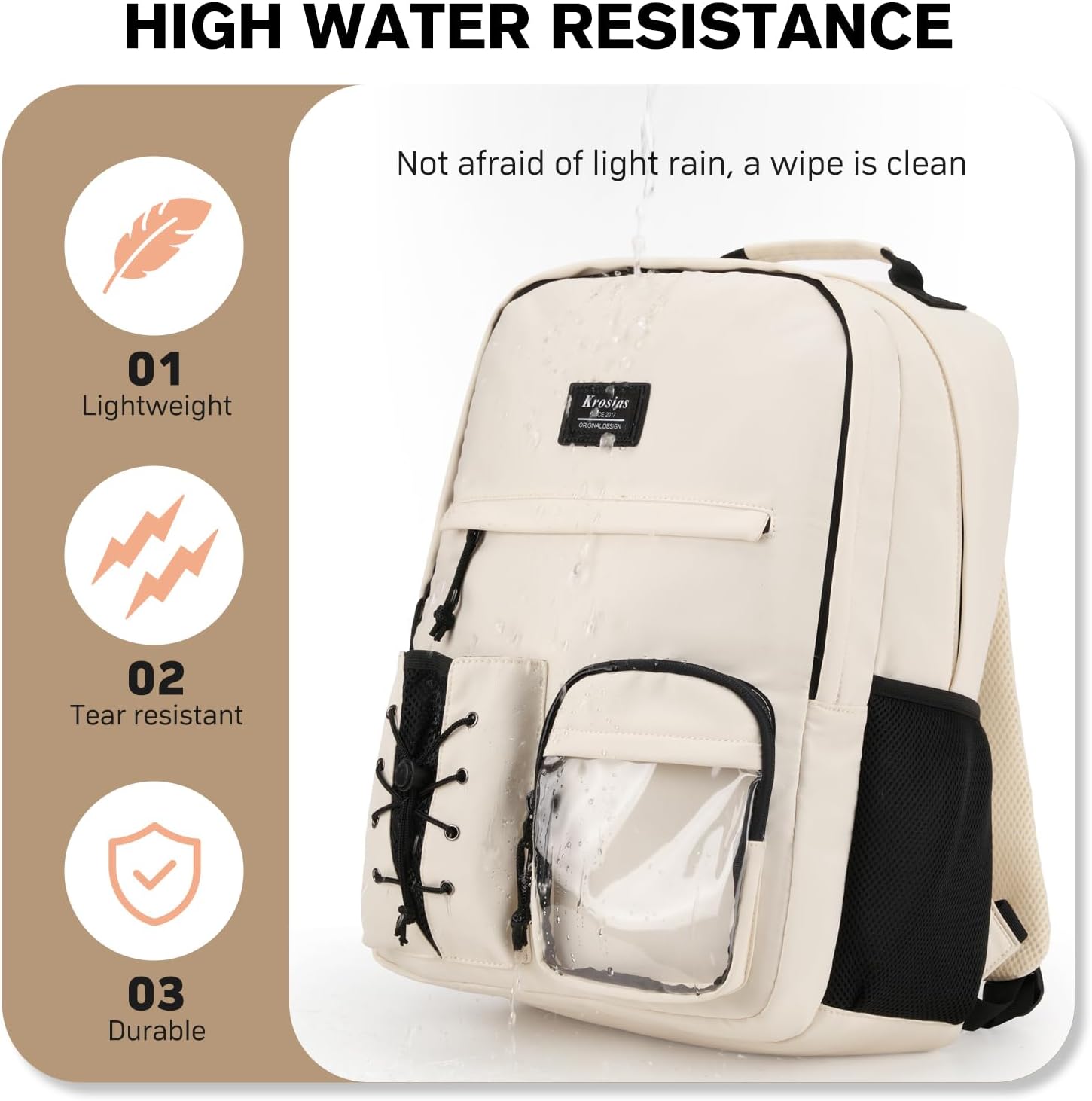 Skiennix School Backpack - Stylish 15.6 Inch Laptop Bag for Women & Teen Girls | Beige Color