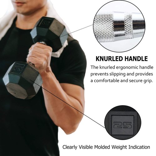 Dumbbells Set of 2 Hex Rubber Encased Dumbbells, Weights Dumbbells Set with Metal Handle for Exercise and Fitness (15 lb, Pair)