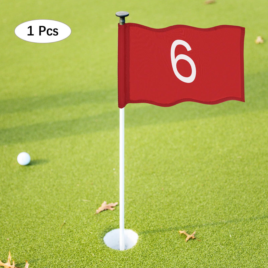 TIXIPEM Golf Flag with Tube Inserted [1pcs] - Nylon Putting Green Golf Target Flag with the Number 6 Use for Indoor & Outdoor Courts & Practice Field - [Red - 20 IN]