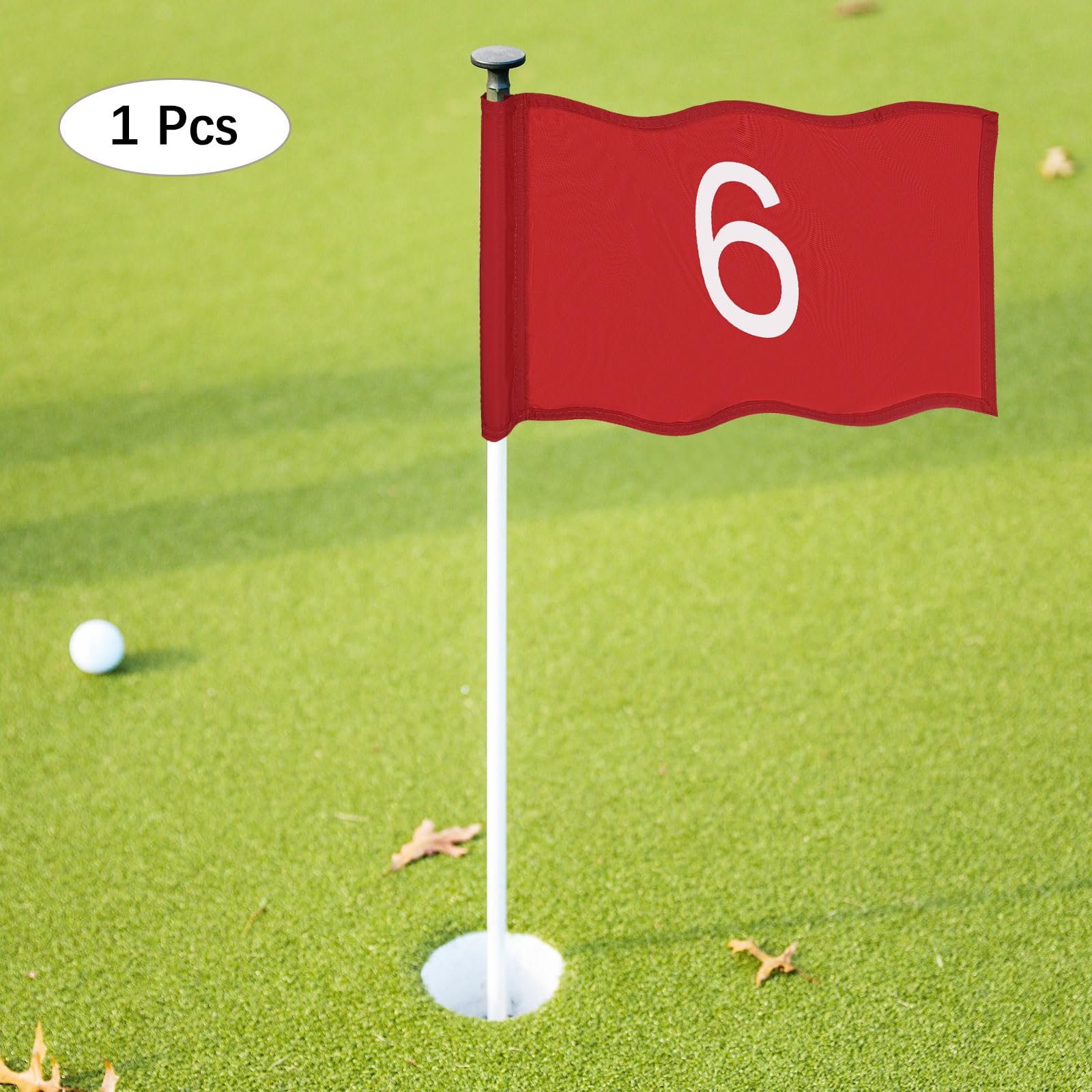 TIXIPEM Golf Flag with Tube Inserted [1pcs] - Nylon Putting Green Golf Target Flag with the Number 6 Use for Indoor & Outdoor Courts & Practice Field - [Red - 20 IN]