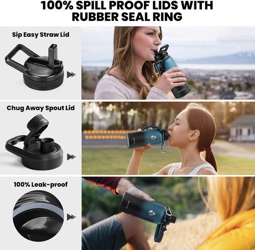 Insulated Water Bottle 32 oz - Triple Wall Vacuum Stainless Steel | Keeps Drinks Cold for 48 Hrs & Hot for 24 Hrs
