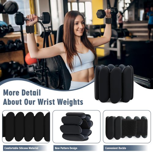 Wrist Weights - 1 Pair (1 lb Each) | Adjustable Wearable Wrist Ankle Weights, Silicone Wrist Bangles Leg and Arm Weights for Women | Yoga, Dance, Pilates, Swimming, Walking and Gym (Black)