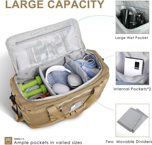 ETRONIK Travel Bag - Versatile Gym & Tactical Duffle with Shoe Compartment | Brown, Ideal for Weekend Trips