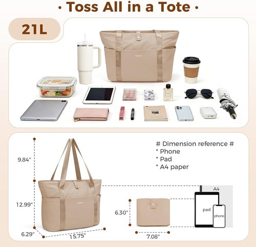 Ceneda Foldable Tote Bag - Lightweight Daily Handbag with Dual Cup Holders | 21L Capacity, Ideal for Travel & Gym