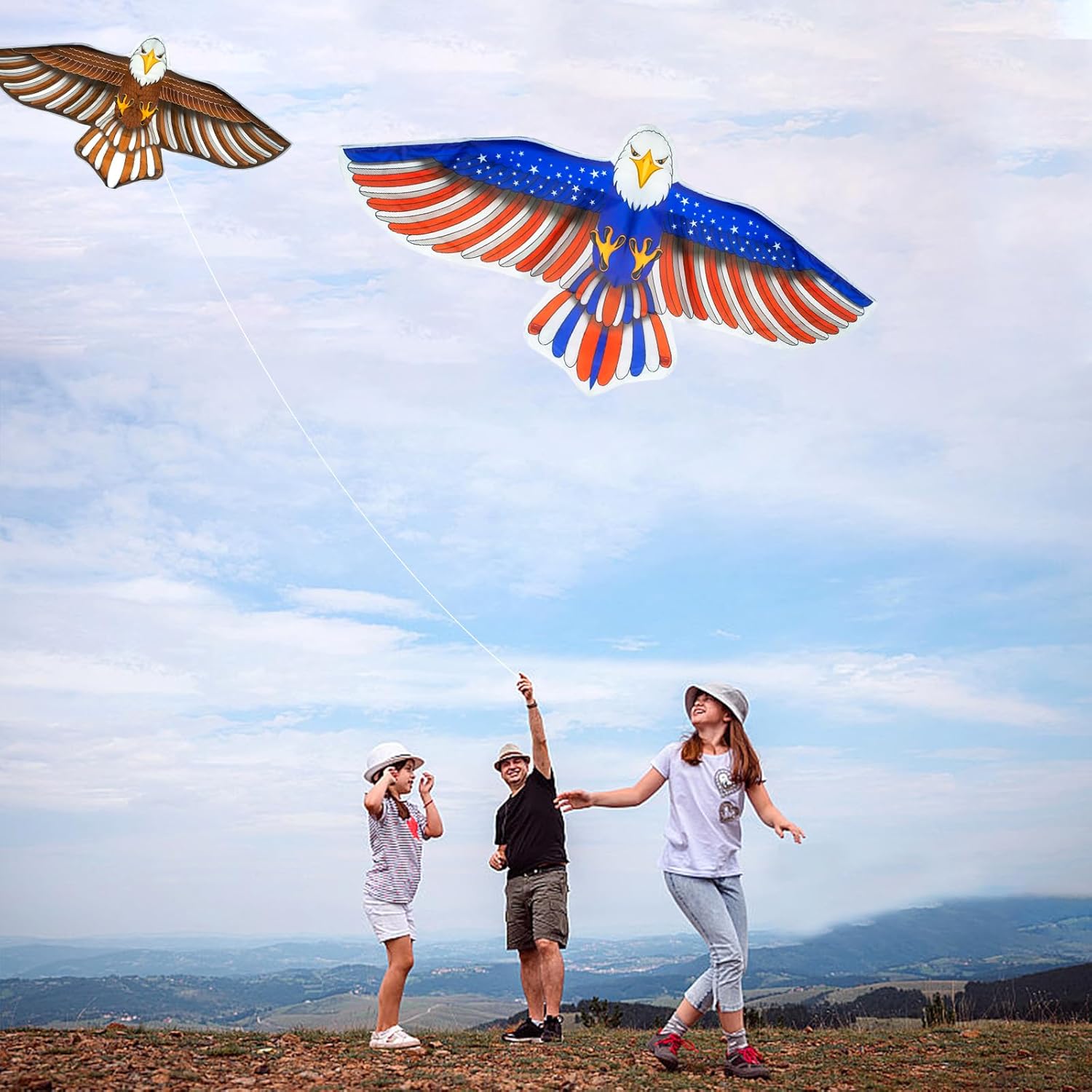 Skiennix 2 Pack Kites - Patriotic Eagle & Dragon Designs | Easy to Fly for Kids Ages 4-12, 328FT String