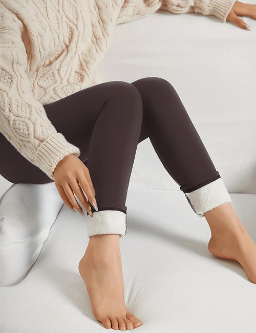 HEGALY Thick Fleece Lined Leggings for Women Tummy Control High Waisted Workout Thermal Warm Soft Yoga Pants for Cold Winter Dark Brown