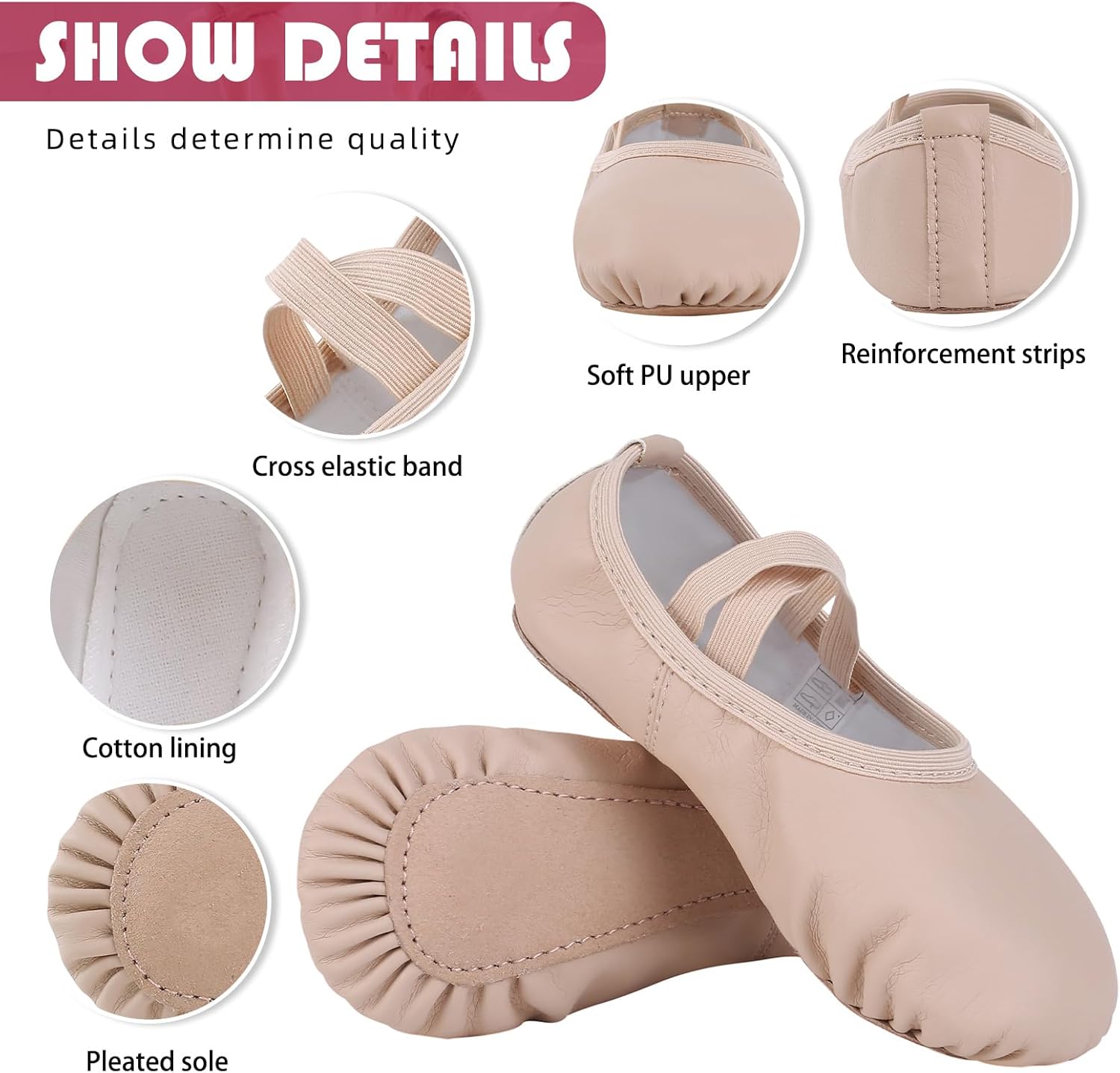 Skiennix Ballet Shoes - Soft No-Tie PU Leather Dance Slippers for Girls & Boys | Toddler to Women Sizes