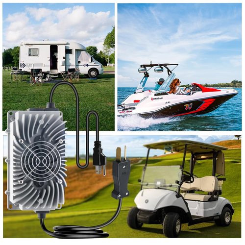 Abakoo 36V 12A Golf Cart Battery Charger with Crowsfoot Style Connector Crowfoot Plug, IP67 Waterproof