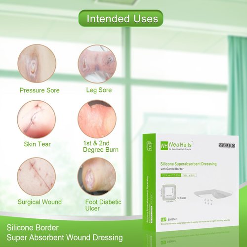 NeuHeils Silicone Wound Dressing - Super Absorbent Self-Adhesive Bandage | 5''x5'' 10 Packs, Waterproof