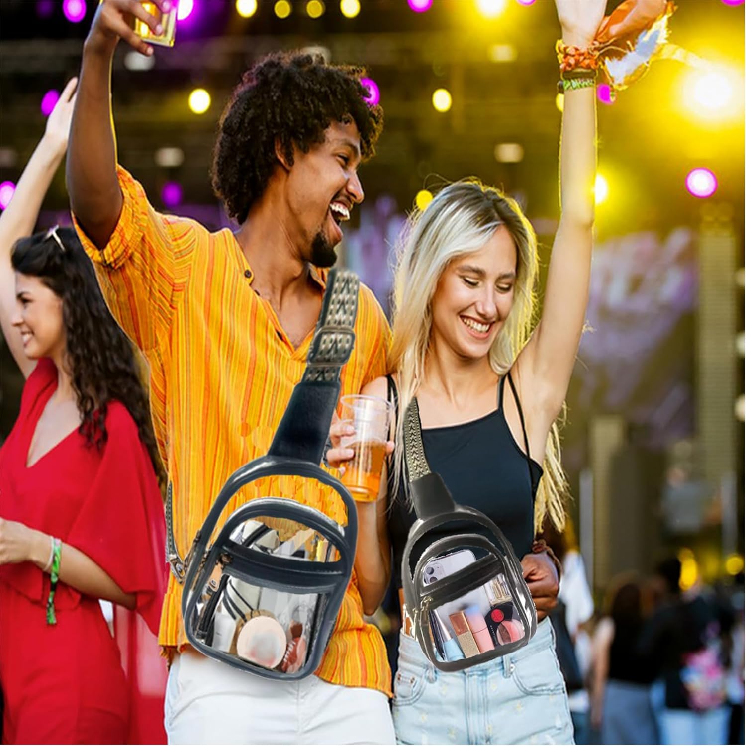 Skiennix Clear Stadium Bag - 3 Pocket Crossbody Sling Backpack | Transparent Concert Fanny Pack