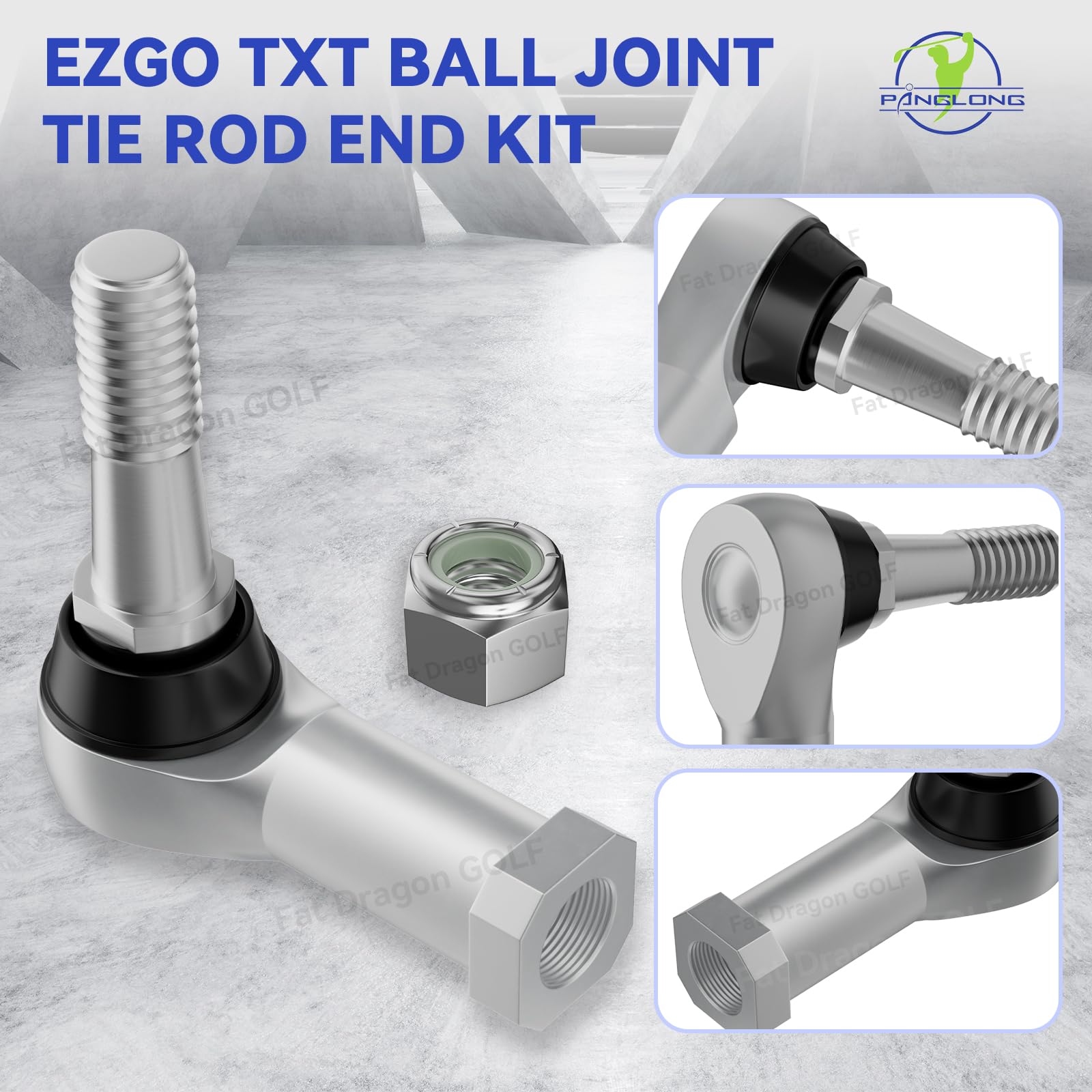 Panglong EZGO Tie Rod Ends, EZGO TXT Ball Joint Tie Rod End Kit-2PCS, for 2001-UP 36V EZGO TXT Golf Carts, Include Driver and Passenger Side, OEM Reference #70902-G01, 70902-G02