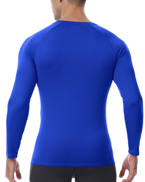 RIKUAOU Men's Long Sleeve Compression Shirt, Quick Dry Athletic Base Layer Top, Skins Fit Football Running Workout Undershirt Royal Blue