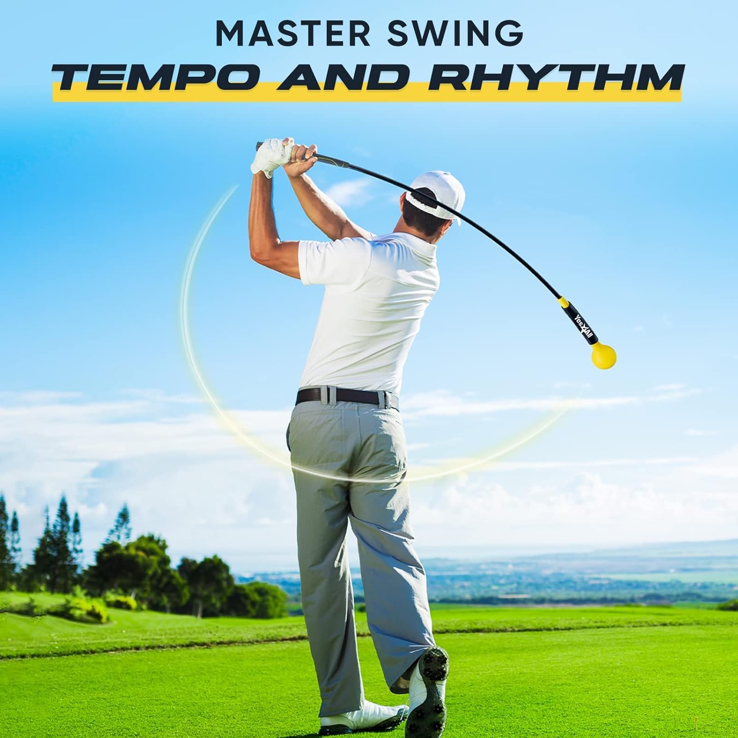 Yes4All 48 Inches Golf Swing Trainer, Golf Warm-Up Alignment Stick for Tempo, Rhythm, Balance, and Strength Training for Chipping - Yellow