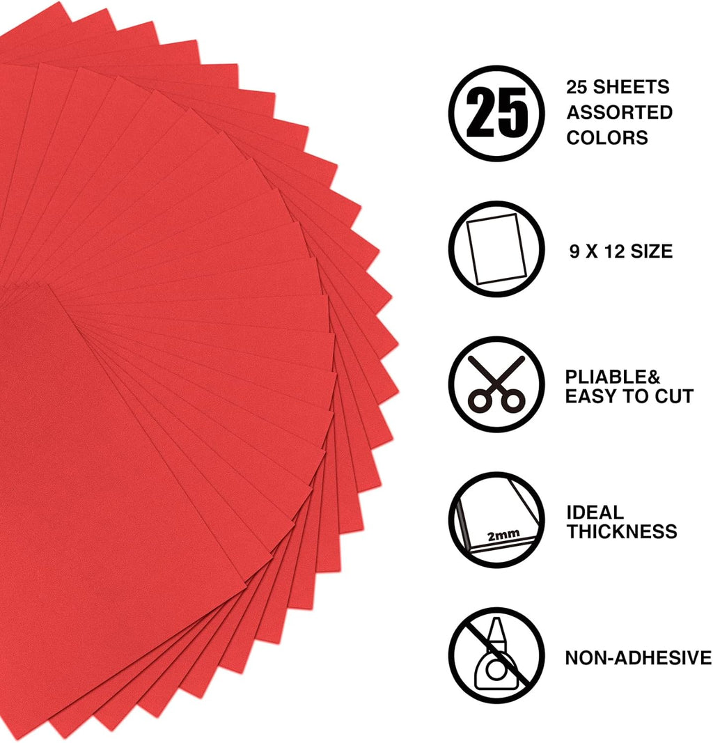 Premium Red Foam Sheets by CraftPro - 9x12 Inch, 2mm Thick, 25 Pack for DIY Projects & Scrapbooking