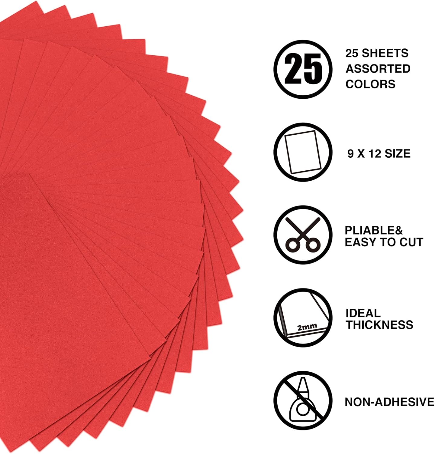 Premium Red Foam Sheets by CraftPro - 9x12 Inch, 2mm Thick, 25 Pack for DIY Projects & Scrapbooking