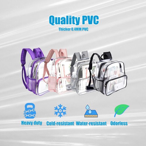 Crosstime Stadium Approved Clear Backpack 12x6x12 with Reinforced Straps – Waterproof Small Clear Bag for Stadium Events, Sports, Festival, Concert or Women – Rose Gold Trim