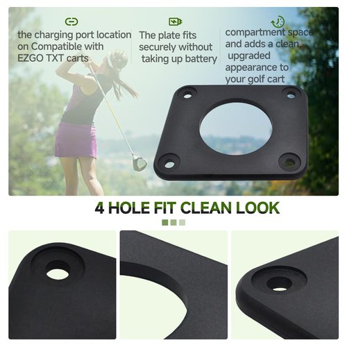 Numano Charger Port Adapter Plate 4-Hole Compatible with EZGO TXT 36V Golf Cart (2001–2015) 120V Plug Onboard Charger Conversion Plate for Lithium Battery Upgrade, Golf Cart Charging Port Cover