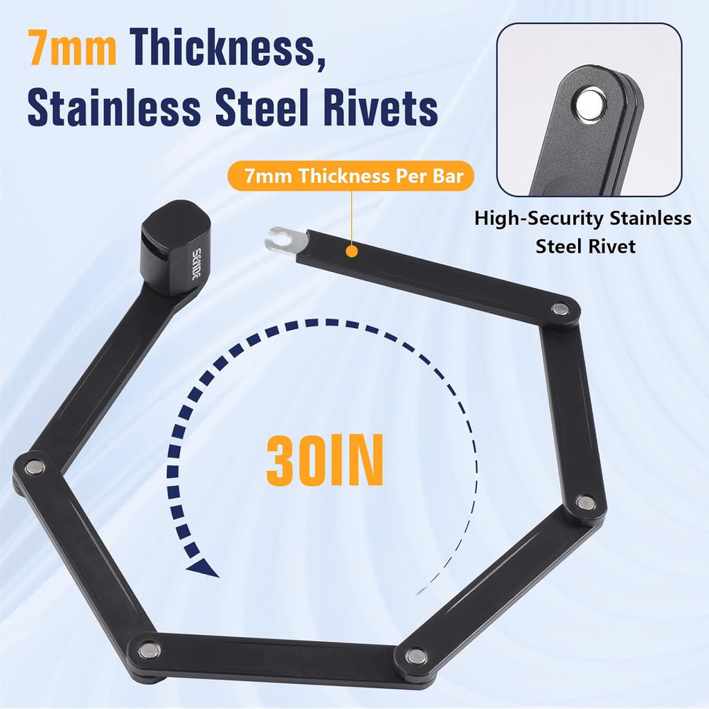 Skiennix Folding Bike Lock - Heavy-Duty Anti-Theft Alloy Steel with Mounting Bracket & 2 Keys (30 in)