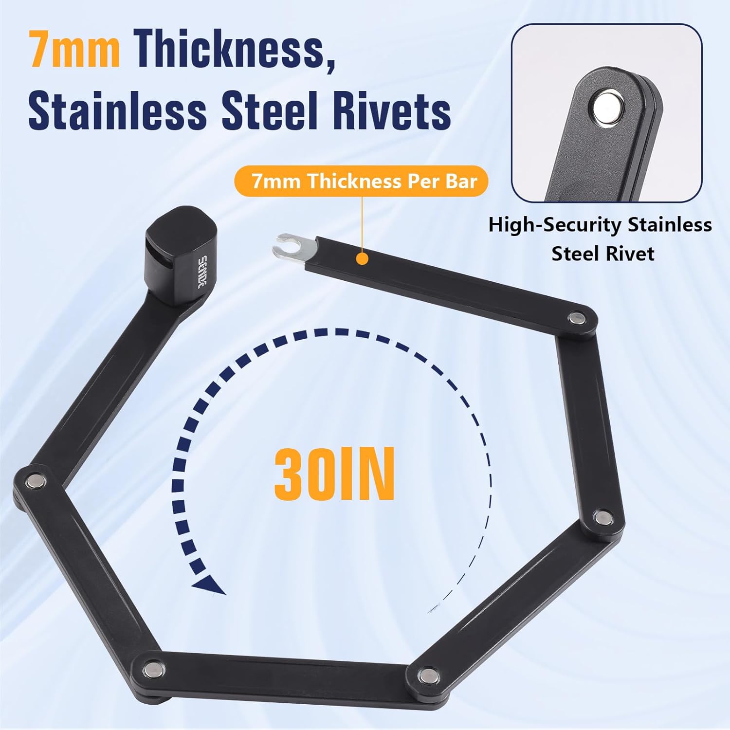 Skiennix Folding Bike Lock - Heavy-Duty Anti-Theft Alloy Steel with Mounting Bracket & 2 Keys (30 in)