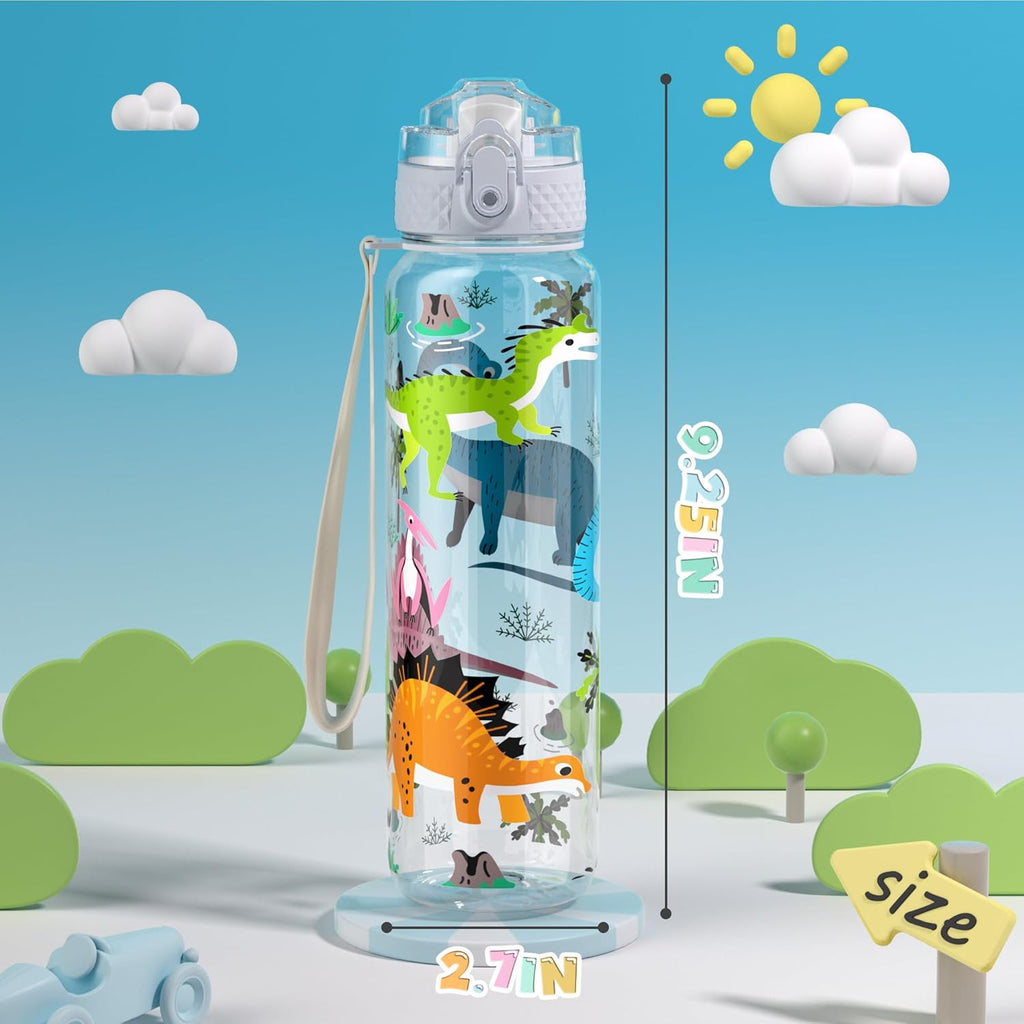 OLDLEY Kids Water Bottle - 17oz Leak-Proof Tritan with Silicone Straw | BPA-Free, Dinosaur Design