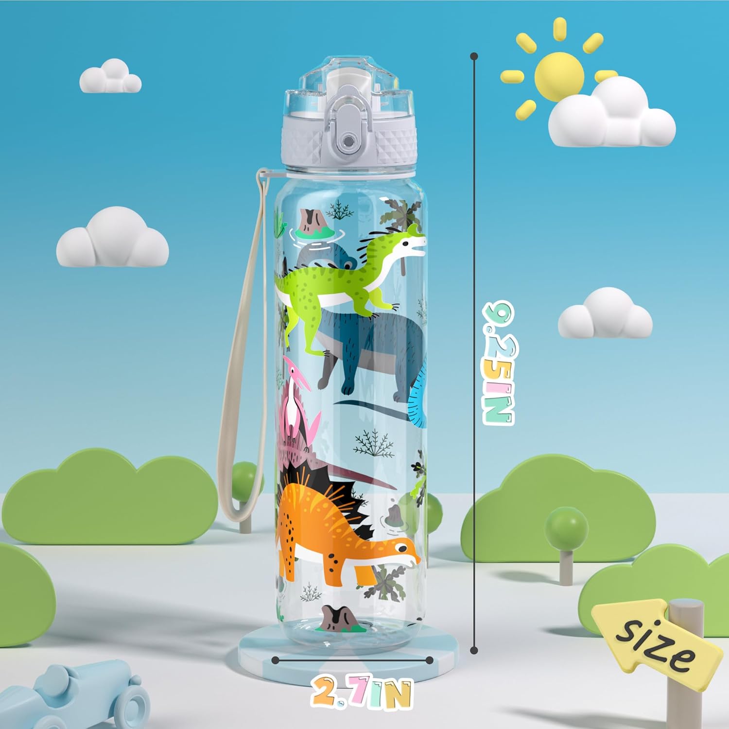 OLDLEY Kids Water Bottle - 17oz Leak-Proof Tritan with Silicone Straw | BPA-Free, Dinosaur Design