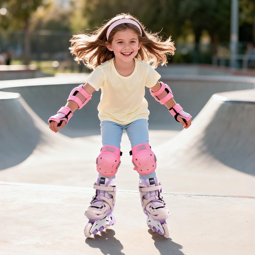 SWAY Inline Skates 4 Size Adjustable for Girls and Boys, All Wheels Light Up, Outdoor Inline Skates for Kids and Youths Age 4-16, Lightweight & Comfortable (Pink, Medium - Big Kid(1-4 US))