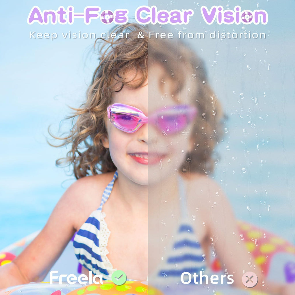 Freela 2 Pack Swim Goggles for Kids 6-14 5-7 4-7 3-6 3-5 Anti Fog UV Protection Soft Silicone Toddler Boys Girls Clidren Goggles Waterproof No Leaking Clear Swimming Goggles Beach Water Pool Goggles
