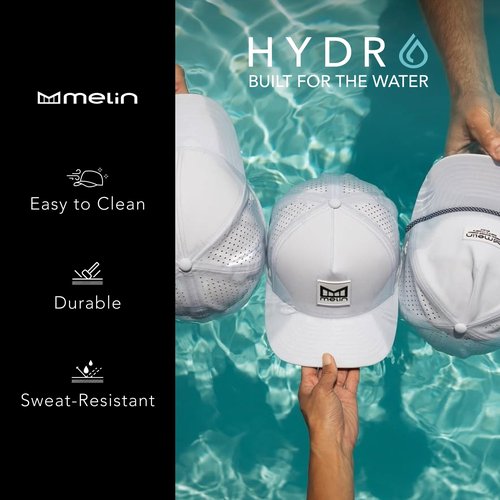 melin Odysea Stacked Hydro, Heather Grey, Men's Performance Snapback Hats, Water-Resistant Fitted Baseball Caps for Men & Women, Golf, Running, or Workout Hat, Medium-Large