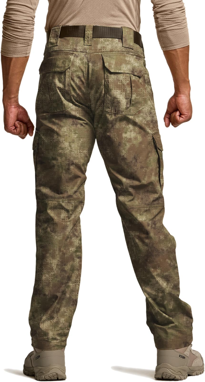 CQR Men's Tactical Pants, Water Resistant Ripstop Cargo Pants, Lightweight EDC Work Hiking Pants, Outdoor Apparel, Duratex Mag Pocket Print Fractal Camo, 34W x 32L