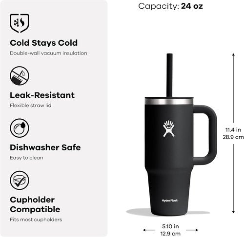 Hydro Flask Travel Tumbler with Handle, Lid and Straw - Insulated Stainless Steel in 24 Oz Indigo