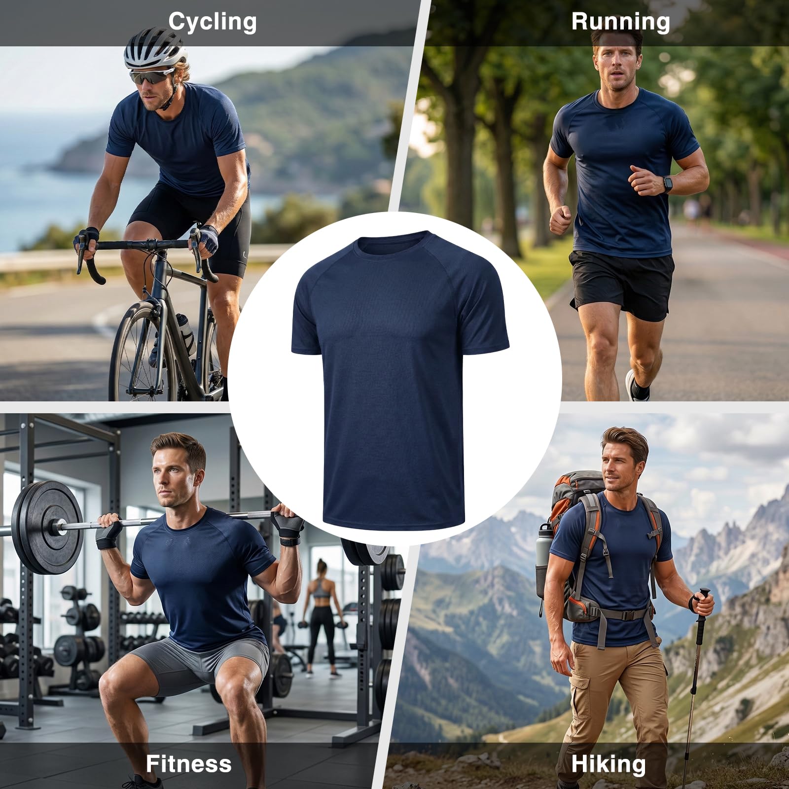 HYCOPROT Men’s Quick Dry Workout T Shirts Moisture Wicking Short Sleeve Athletic Loose Fit Undershirts Lightweight Breathable Activewear Tee Tops Fitness Clothing for Running Training Hiking Casual