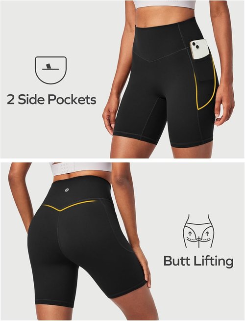 Ewedoos Biker Shorts - Tummy Control Compression Shorts for Women | No Front Seam, Pockets, 6" Length