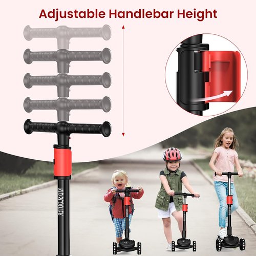KickScoot 2-in-1 Adjustable Kick Scooter for Kids 3-12 | 5-Level Handlebar, Removable Seat & LED Wheels