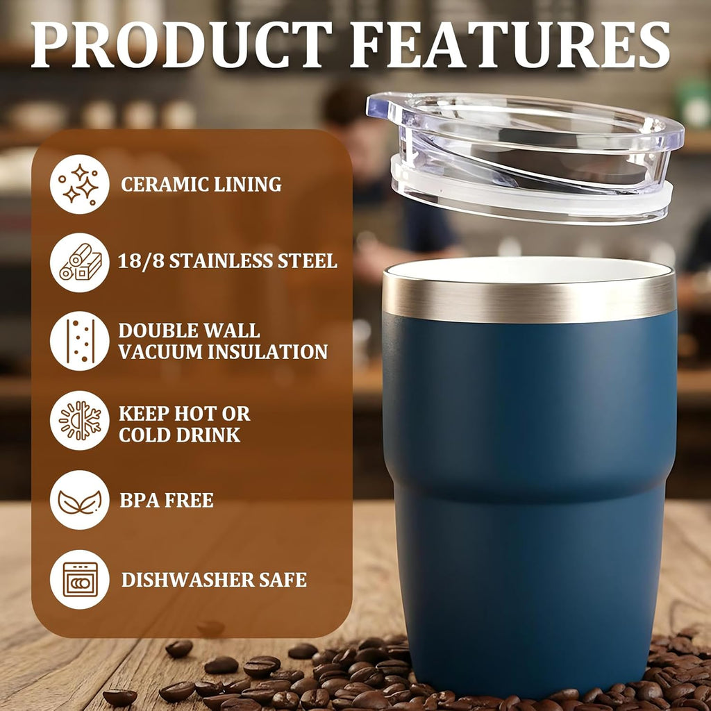 Zenbo Stackable Espresso Cups - 8 oz Ceramic-Lined Stainless Steel Tumblers | Double-Wall Insulated, Dishwasher Safe (Vine Crimson Red - 2 Pack)