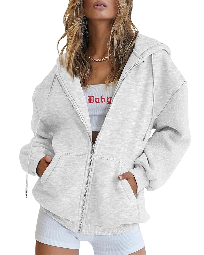Grey Large EFAN Women’s Drawstring Fleece Hoodie with Pockets