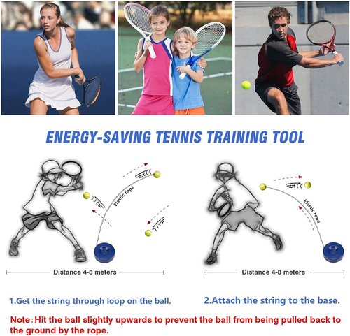 Flybomb Tennis Trainer Rebound Ball – 14.1 Ft Retractable String & Heavy Iron Base – Portable & Easy to Use – Tennis Practice for Adults & Kids – Tennis Serve Trainer – Solo Tennis Training Equipment