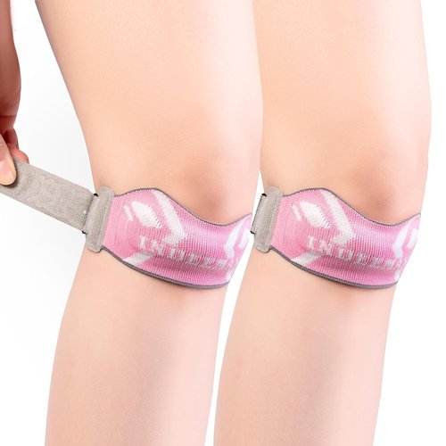 INDEEMAX Knee Brace - Patellar Tendon Support Strap for Pain Relief | 2 Pack, Pink