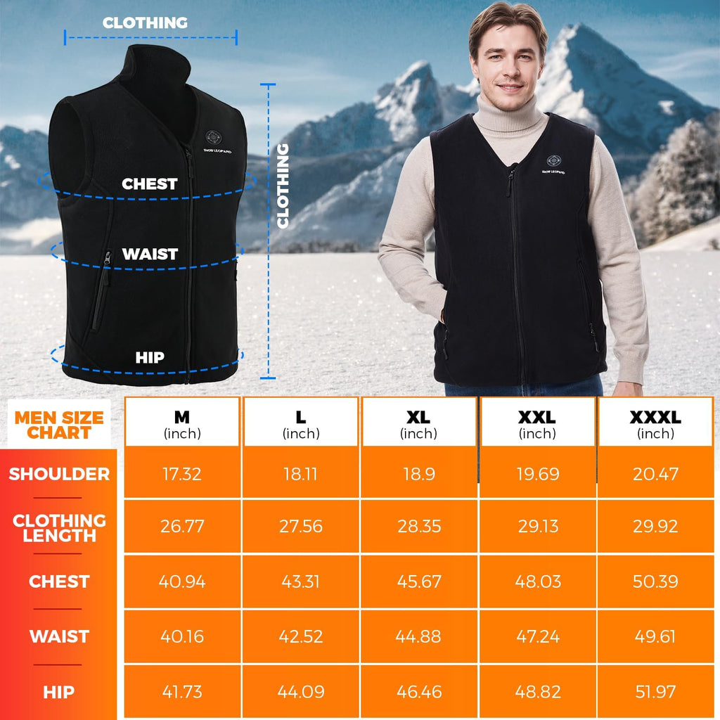 SNOW LEOPARD Heated Vest for Men with Battery Pack Included, Mens Heated Vests 7.4V 16000mAh Rechargeable Men's Electric Vest Winter Warming Heating Vest for Hiking/Golfing/Hunting, XX-Large
