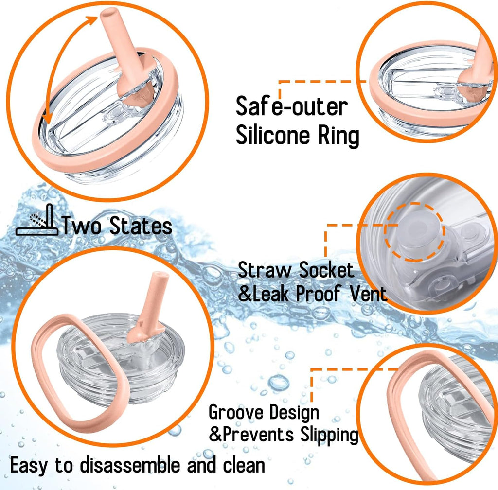 Stanley Leak Proof Lid - Flip Straw Lid Replacement for Stanley Quencher H2.0 40 oz Tumbler | BPA Free Peach Color - 2 Pack