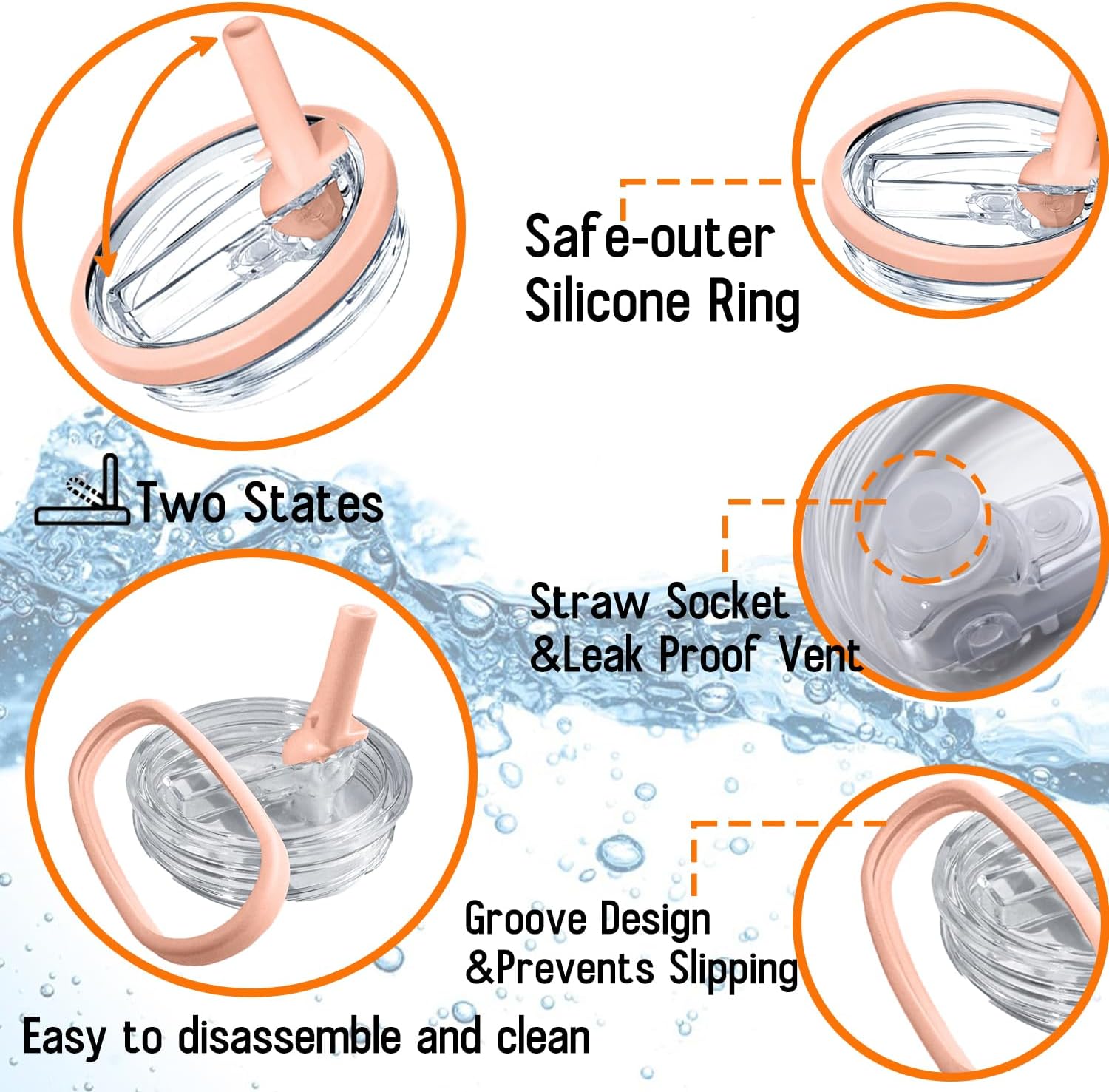 Stanley Leak Proof Lid - Flip Straw Lid Replacement for Stanley Quencher H2.0 40 oz Tumbler | BPA Free Peach Color - 2 Pack