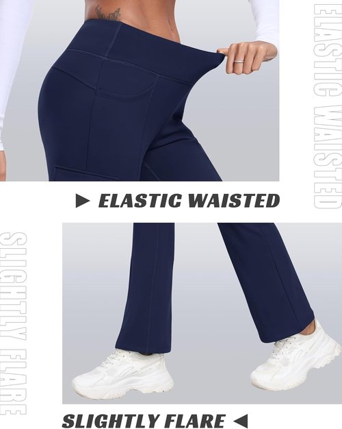 MoFiz Women's Fleece Lined Pants Winter Thermal Water Resistant Crossover Flare Leggings Warm Hiking Outdoor Sweatpants Navy L